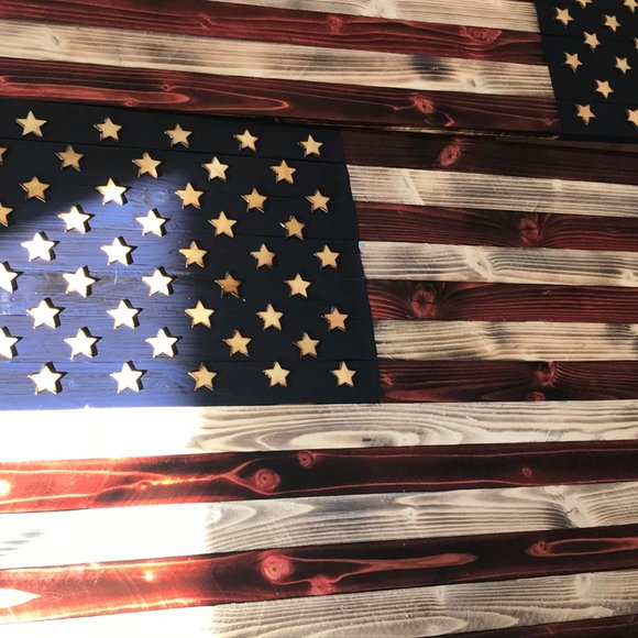 Handmade Wooden American Flag, 39/19 inch - Picture 3 of 16